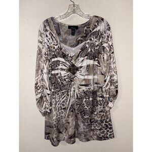 Style & Co Blouse Short Sleeve Brown Jeweled 3X Flowy